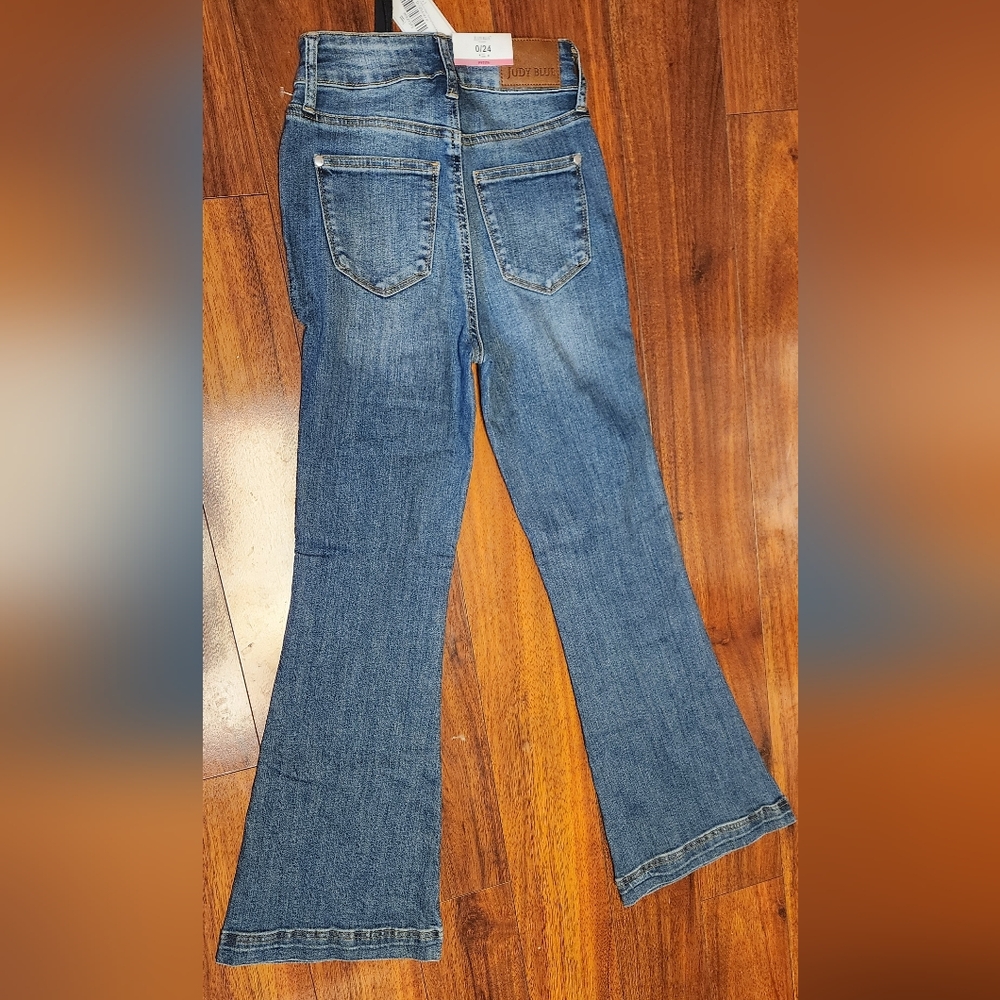 JUDY BLUE Flare Fit High Waist Jeans Women Size 0/24 (24x30) Blue Denim Pant NWT